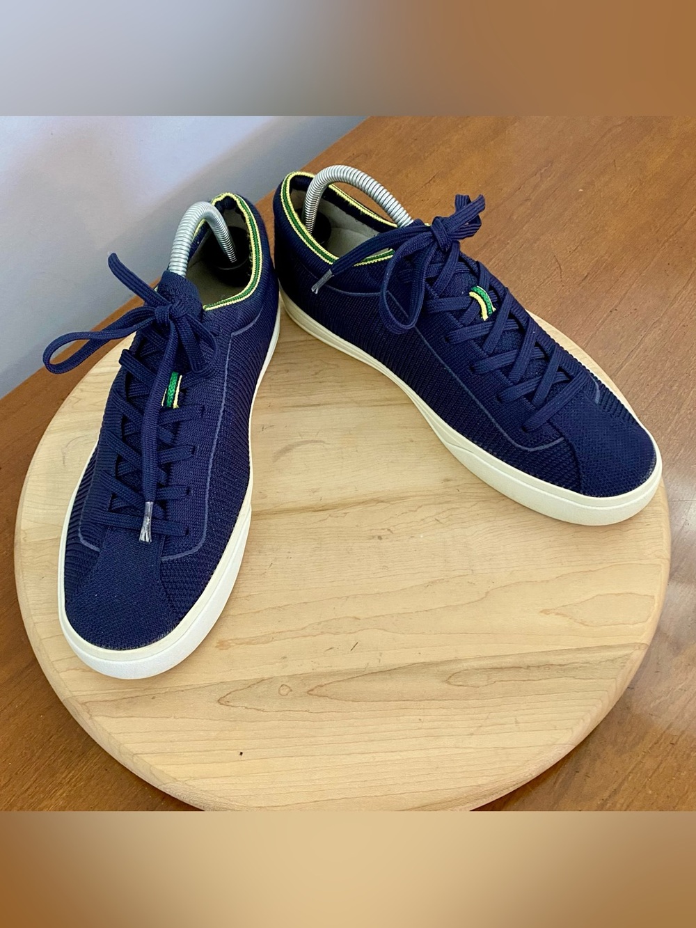 Rothy's The Lace Up Sneakers Navy Blue Yellow Trim Knit Women’s Size 10 Washable - Picture 8 of 16
